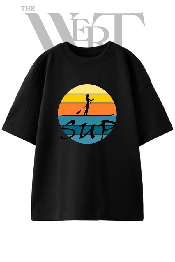 THEWERT Sup Design Printed Unisex Black Oversize T-Shirt
