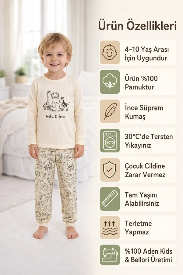 aden kids 100% Cotton Children's Long-Sleeve Thin Pajama Set