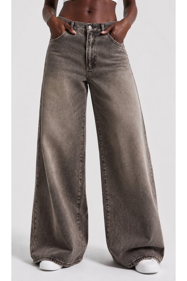 Fro line Women's Coffee Color Baggy 3449_S07 High Waist Denim Pants