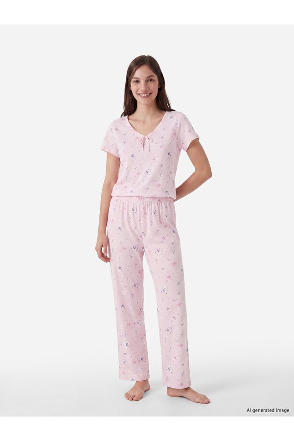 LC Waikiki V-Neck Floral Women's Pajama Set (S6)