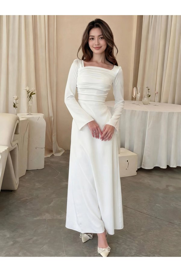 Styli Plain Long Sleeves A-Line Maxi Dress