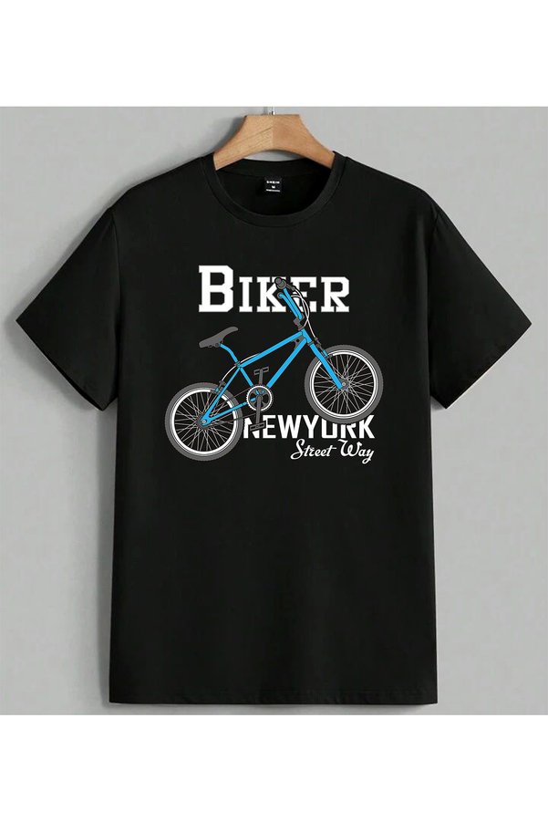 ELFERA Blue Bicycle Children's Bicycle Printed Unisex Oversize T-Shirt Black