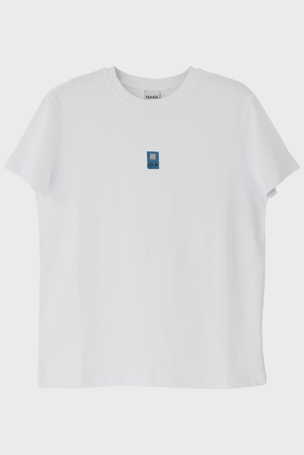lofux Blue hand stitched patterned embroidery t-shirt