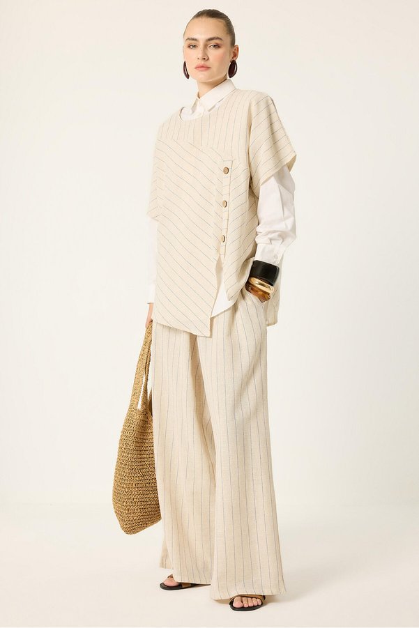Touche Prive Linen Asymmetric Blouse Pants Set