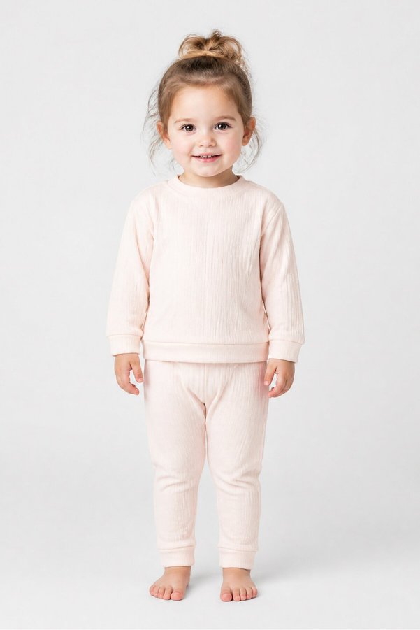 Cat & Jack Toddlers Girl 2 Pieces Textured Pyjama Top And Bottom Set, Light Peach
