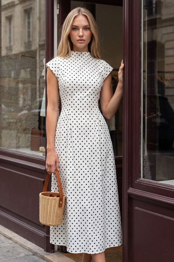 Hiccup Polka Dot Print Boat Neck Maxi Dress