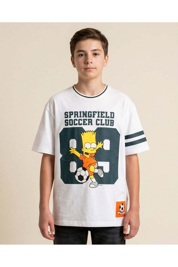 REDTAG Senior Boys White Simpsons Oversized T-Shirt