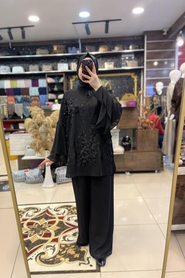 Orhan Embossed Rose Detailed Tulle Trouser Suit