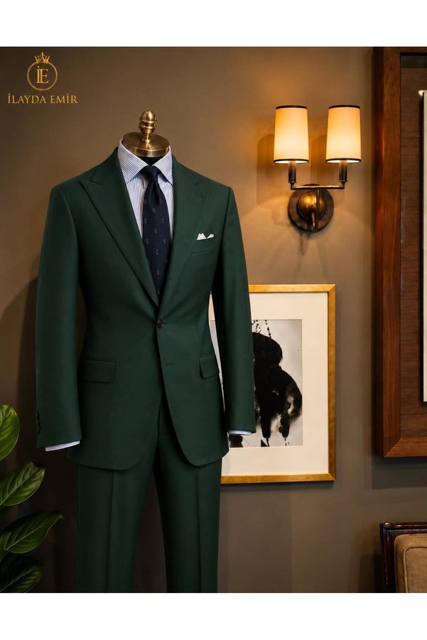 ilayda emir Luxury, Blazer, Slim Fit, Swallow Collar, Men's Suit, Green