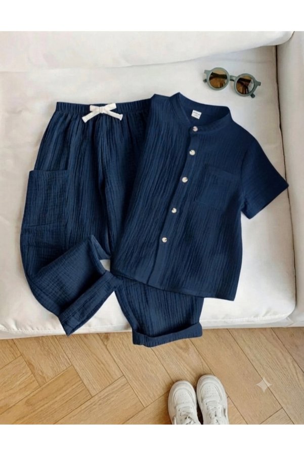 FLOWER BABY Short-Sleeved Trousers Baby Children's Double-Layer Muslin Set