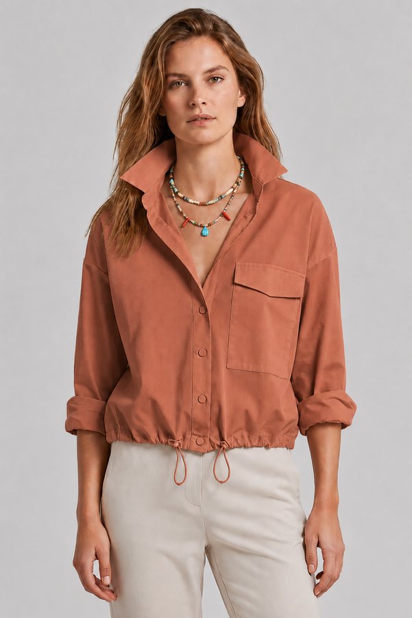 goffra Women's Form Snap Shirt Adjustable Waist Stylish Relaxed Cut Light Terra W201-K0304-05