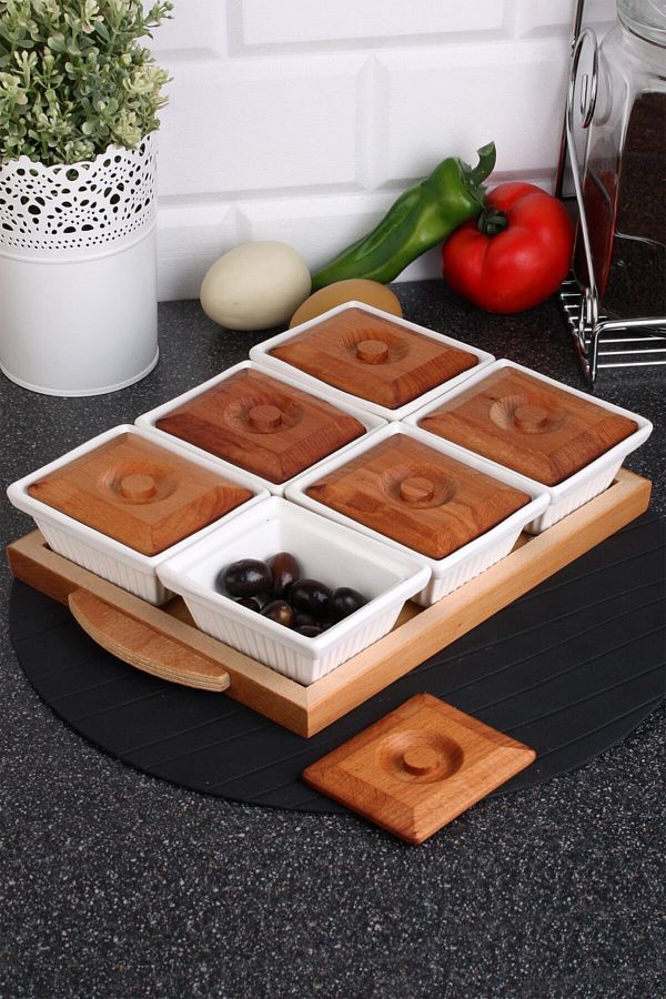Queen’s Kitchen-Porcelain 6-Piece Luxury Breakfast Bowl with Wooden Tray 1