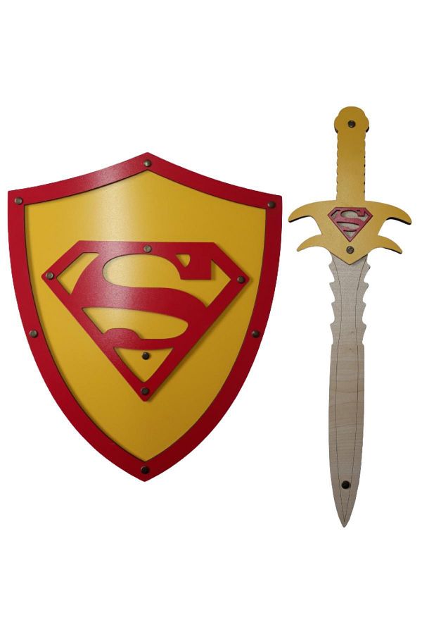Ahtek-Wooden Toy Set of 2, Superman Shield and Sword 1