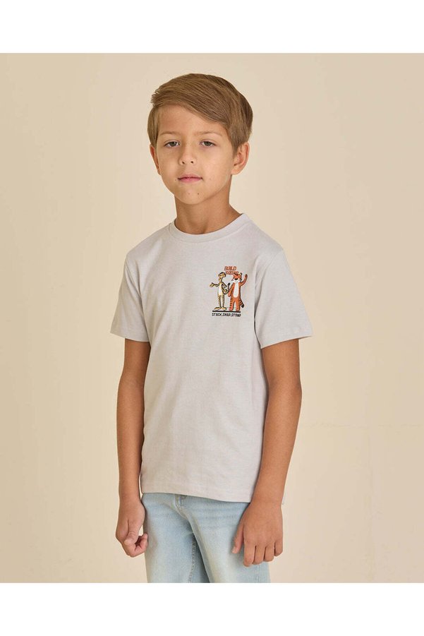 REDTAG Boys Ivory Tiger Front And Back Print T-Shirt