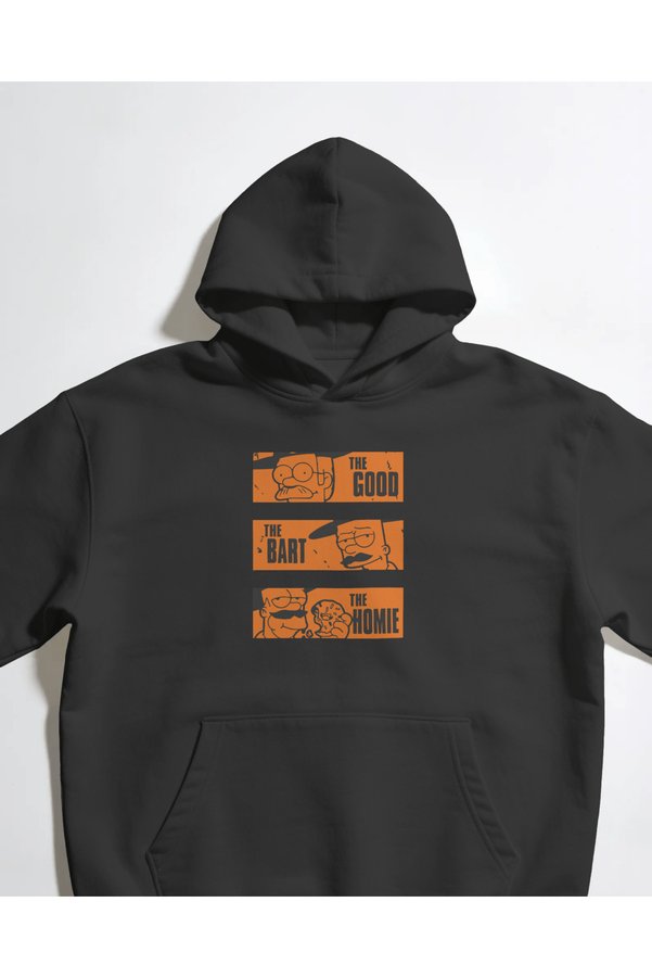 buzagi tasarım ürünleri The Good the Bart the Homie Unisex Black Hooded Sweatshirt