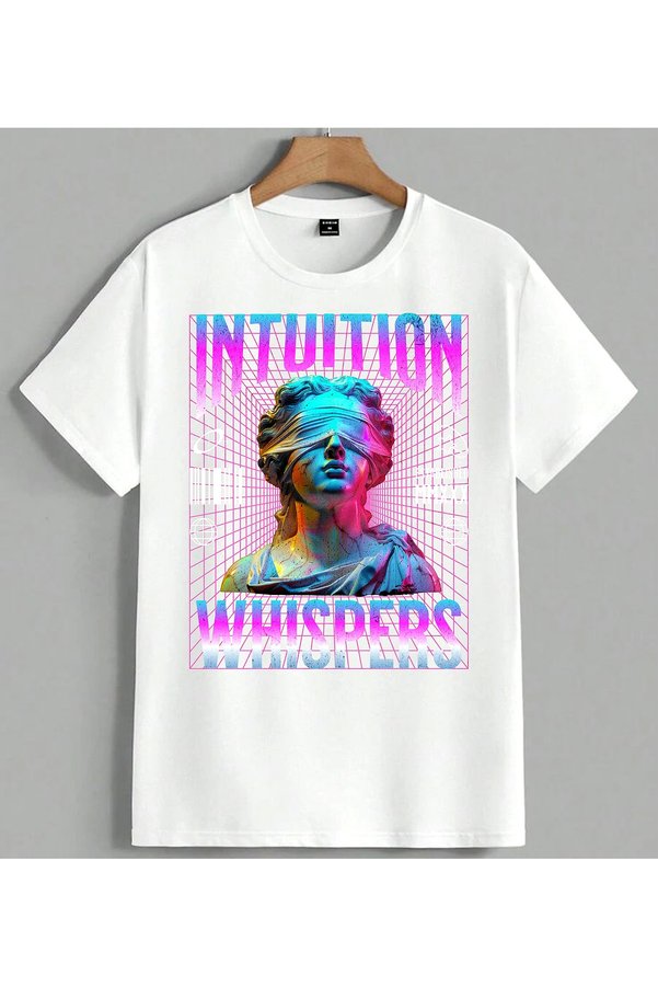 ELFERA Vaporwave Heykelse Colorful Printed Unisex Oversize T-Shirt White
