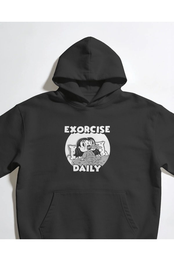 buzagi tasarım ürünleri Exorcise Unisex Black Hooded Sweatshirt