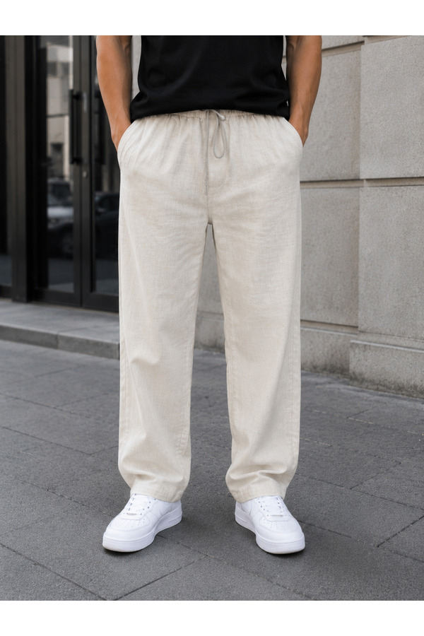 by fiyaka fashion Men's Raw Linen Premium Quality Baggy Pants (No Showing Seams Inside)