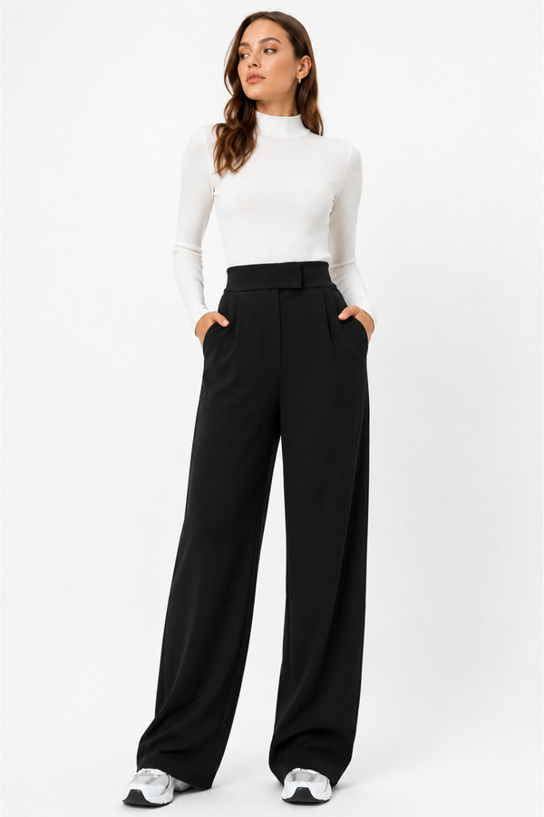 FİFTY ONE Line Women's Stretch Fabric Hook-and-Loop Closure Black Palazzo Pants