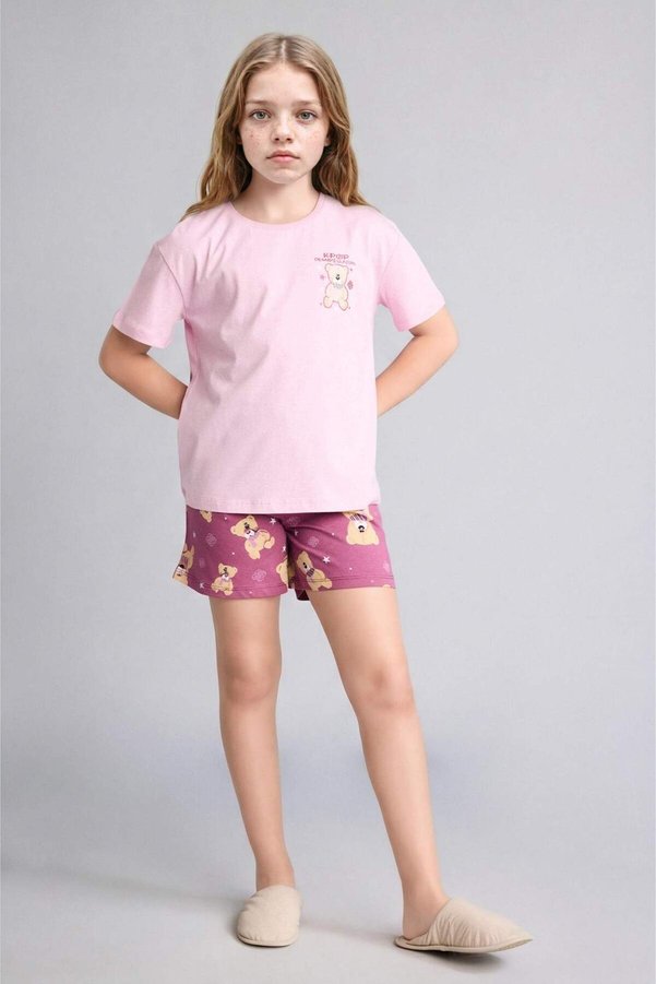 Defacto 100% Cotton Kpop - Demon Hunters Relax Fit 2-Piece Pink Pajama Set for Girls H8497A826Sm