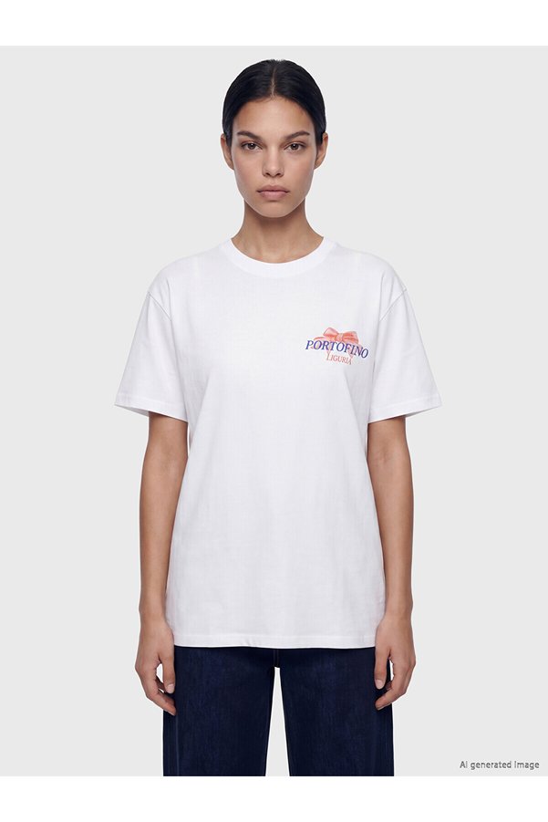 LC Waikiki Trendlucky Portofino Printed 100% Cotton Women's T-Shirt with a Difference