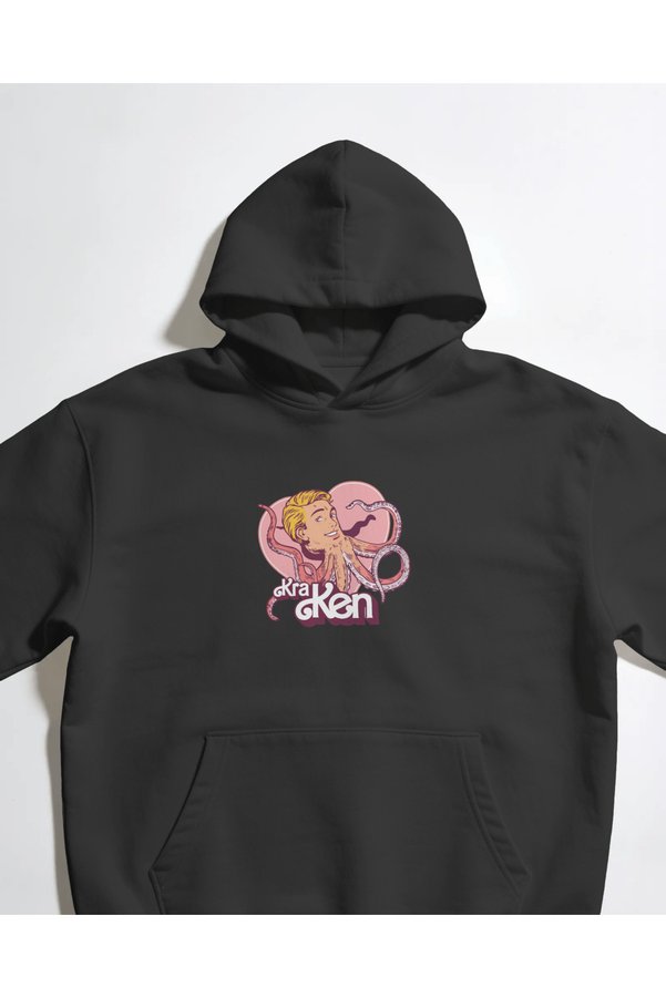 buzagi tasarım ürünleri Kraken Unisex Black Hooded Sweatshirt