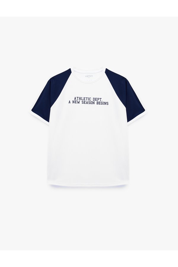 Koton Comfortable Fit Crew Neck Color Contrast Short Raglan Sleeve Printed Sports T-Shirt
