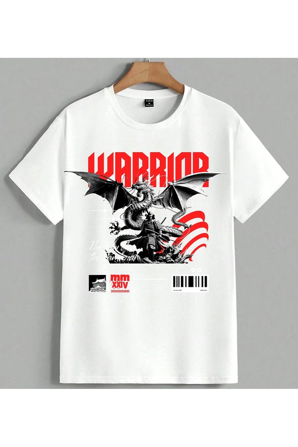 ELFERA Warrior Dragon Samurai Printed Unisex Oversize T-Shirt White