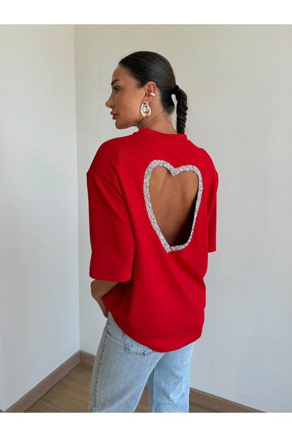 My Blog Red T-Shirt with Stone Back and Heart Decals - T4122