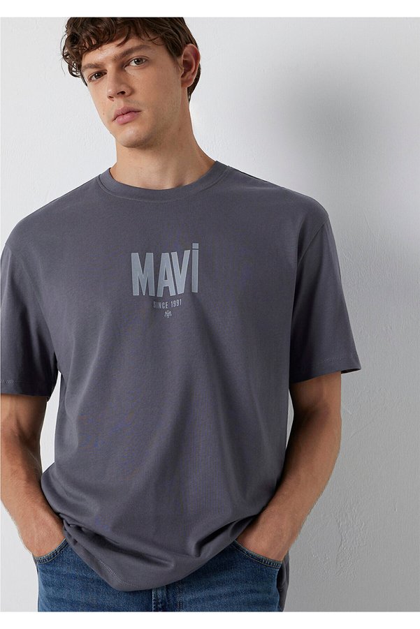 Mavi Logo Printed Gray T-Shirt Loose Fit / Comfortable Fit 0613570-85540