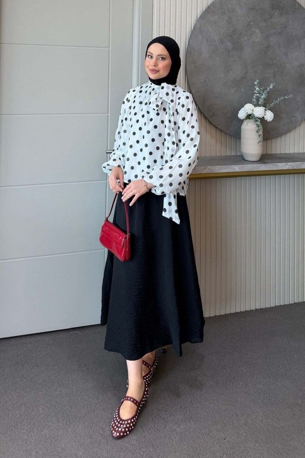 Hazamoda Amelia Polka Dot Skirt Suit Black