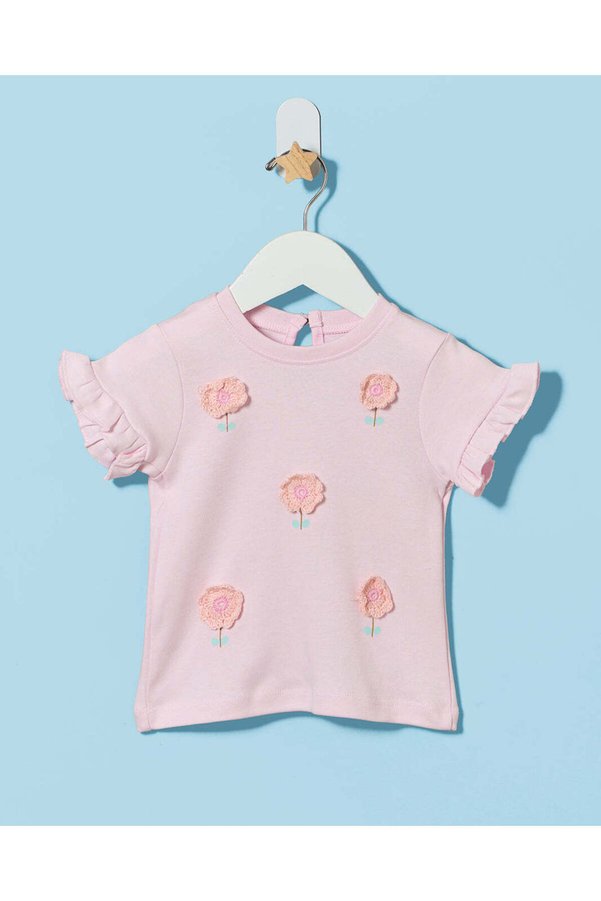 REDTAG Infant Girls Pink Embellished T-shirt