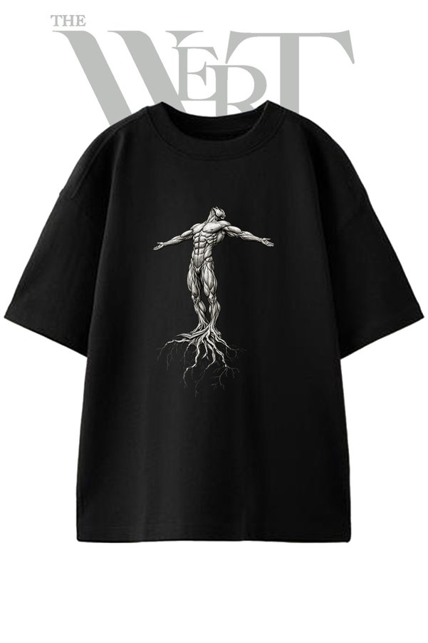 THEWERT Kasli Insan Koku Design Printed Unisex Black Oversize T-Shirt