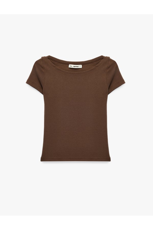 Koton Cotton Slim Fit Boat Neck Short Sleeve Basic T-Shirt