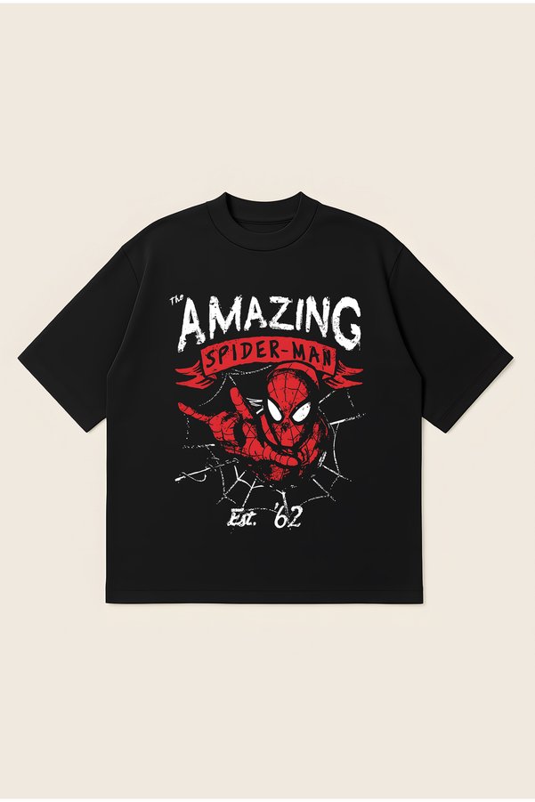 Moon Dancer Unisex Spiderman Printed Oversize Boxy Cut 100% Cotton Tshirt | Streetwear
