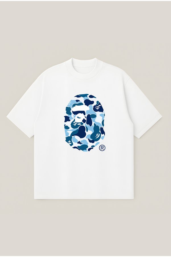 Moon Dancer Bape Blue Ocean Printed Oversize Boxy Cut Unisex 100% Cotton Tshirt | Streetwear