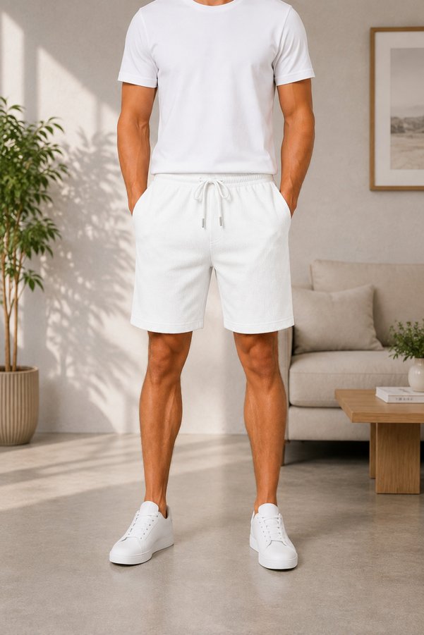 CALEMORE White Color, Knee Length Relaxed Fit Men's Shorts