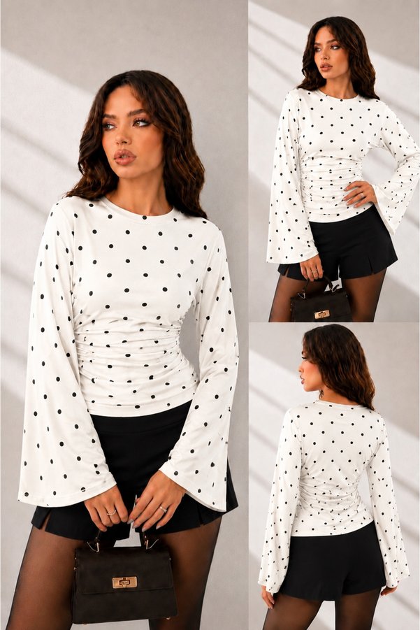 peri tower Modal Fabric Gathered Detail Wide Sleeve Women's Blouse 212