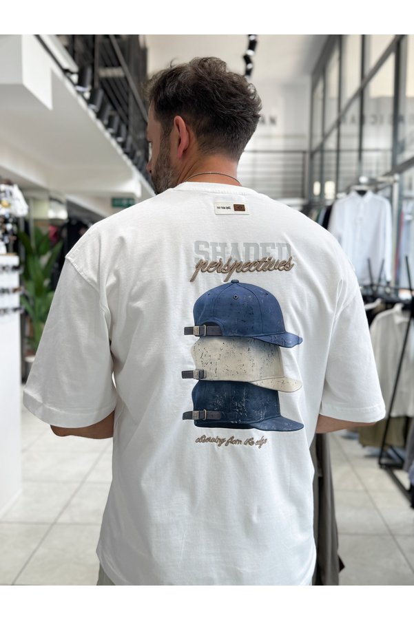 BYBASICMAN White Back Hat Printed Oversize T-Shirt Res-1127