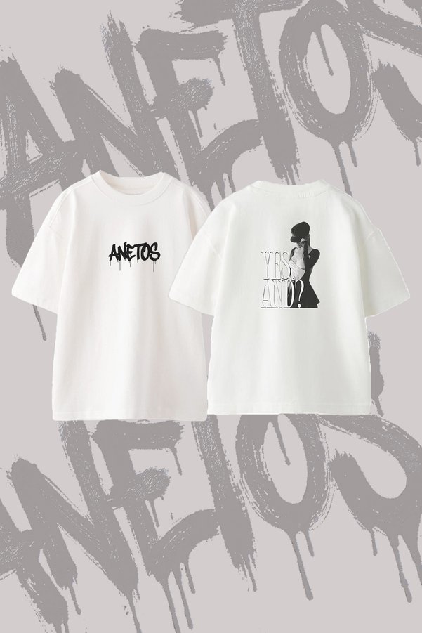 Anetos Kepi Yes and Design Back Printed Cotton White Oversize T-Shirt