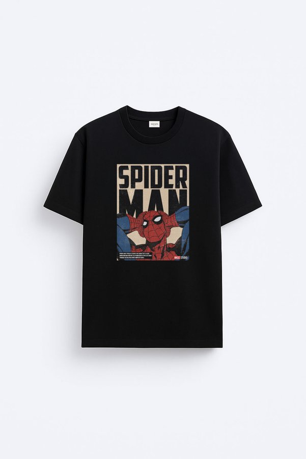 cesita Spider Spider-Man Printed Cotton Black T-Shirt T-Shirt