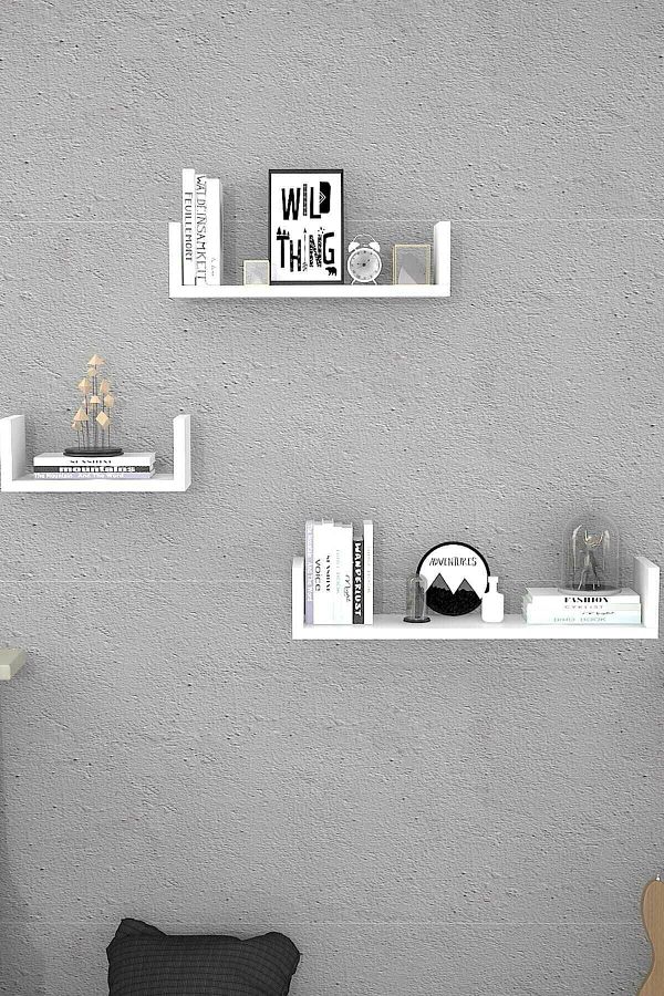 Egecan Mobilya-White Wall Shelf U Model Shelf Flying Shelf Hidden Shelf 1