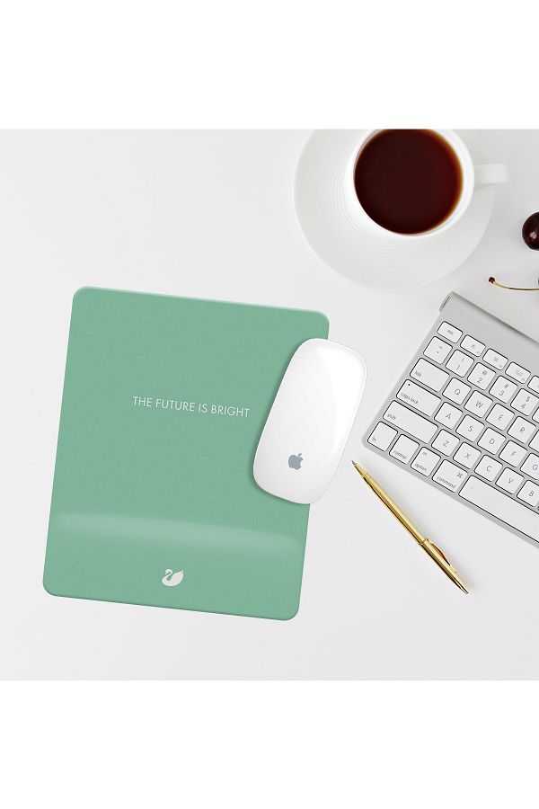 Özer Store-Green Rectangular Mouse Pad with Wrist Support and The Future Is Bright Written Mouse Pad 1