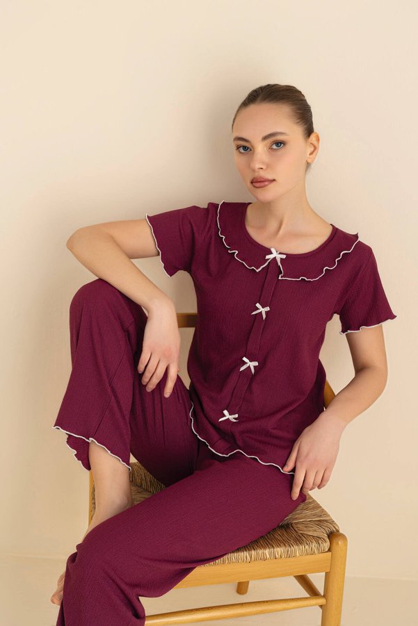 SEAMLIFE HOMEWEAR French Collar Bowknot Pajama Set
