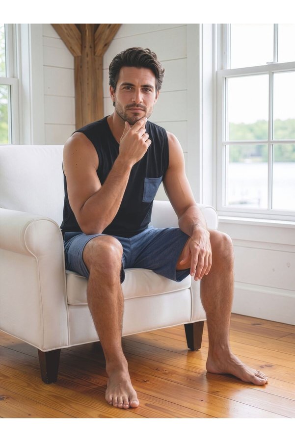 STELLAPİNK Men's Cotton Sleeveless Shorts Pajama Set