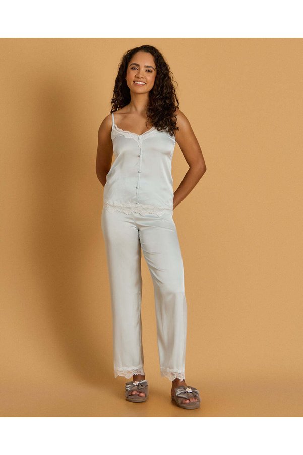 REDTAG Women Blue Satin Cami And Long Pant Set