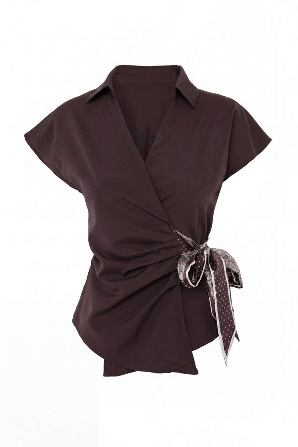 Trendyol Collection Brown Tie-Detail Blouse Twoaw27Bz00040