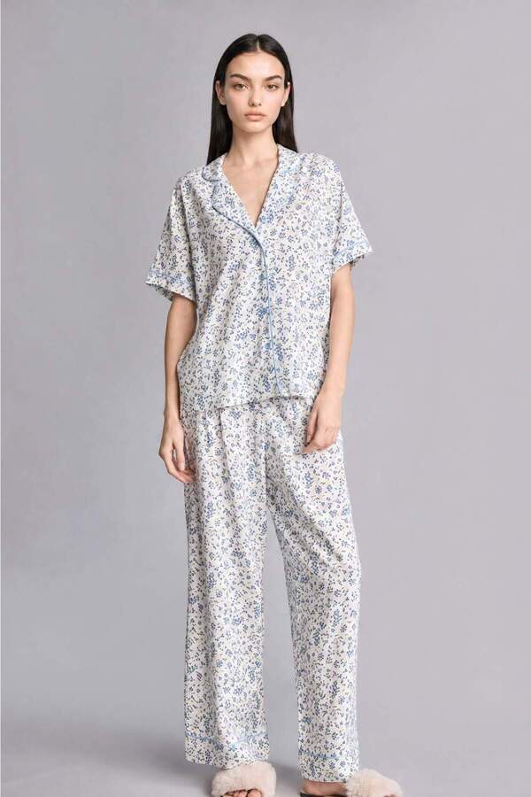 Defacto Regular Fit Short Sleeve 2-Piece Ecru Pajama Set H8185Ax26Sm
