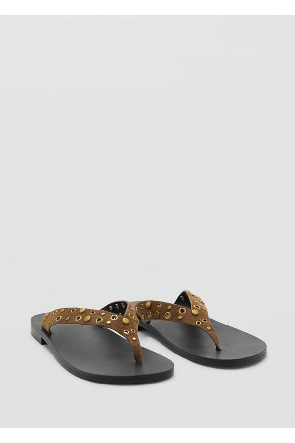 MANGO Suede Sandals with Perforated Band