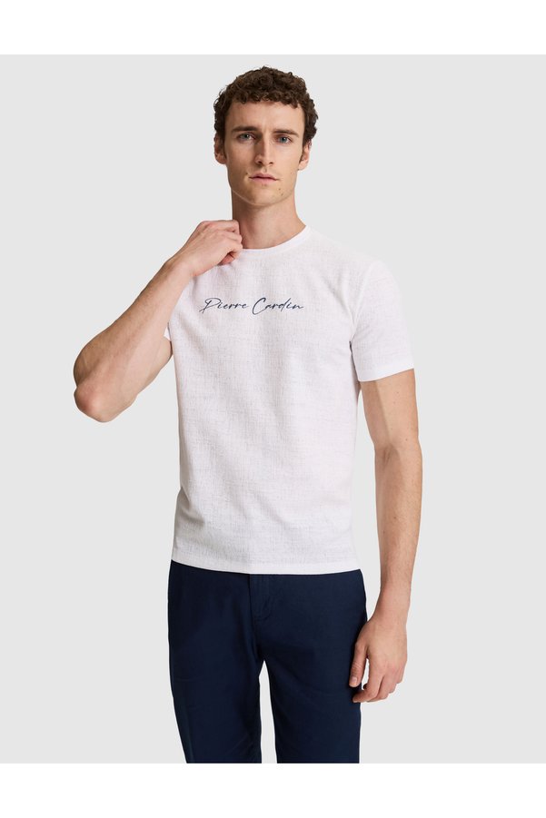 Pierre Cardin Ecru Slim Fit Crew Neck T-Shirt 50327858-Vr019